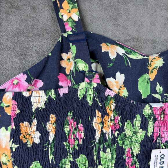 Old Navy Linen Floral Cami Jumpsuit NWT Boho Coastal Navy Floral Size 2X F109 - Picture 4 of 14